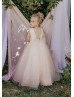 Peach Pink Sequin Tulle V Back Flower Girl Dress Peach Pink Sequin Tulle V Back Flower Girl Dress